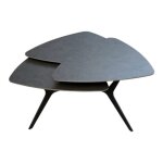 Table basse avec 3 plateaux pivotants en c�ramique finition acier marron - nexus