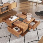 Table basse table � 4 tiroirs combinaison de couleurs et design lin�aire uniques espace de rangement ...