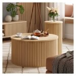 Tables basses 60 + 30cm - set de 2 rondes - lattes de bois 3d - modulable & s�curis� - style nordique ...