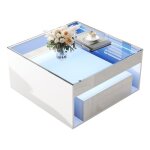 Table basse 70x70x35cm 2 tiroirs laqu�e brillante verre tremp� �clairage led ajour�e pour salon bureau ...