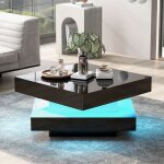 Table basse 70x70x36 cm carr�e 360 degr�s rotative avec �clairage led bois et panneaux d�riv�s noir