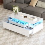 Table basse 90�45�355 cm - redom - avec 2 tiroirs plateau amovible et �clairage led - en panneau de particules ...