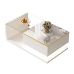 Table basse 90 cm blanc brillant avec effet led et verre - design moderne pour salon
