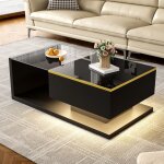 Table basse 90x 50cm design noir brillant / mat plateau verre tremp� led 16 couleurs bluetooth panneaux ...