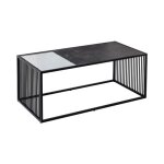 Table basse abitta rectangulaire 100 cm noir et verre fum� ? moderne avec plateau mixte mdf effet marbre ...