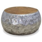 Table basse aluminium teck 60 x 60 x 30 cm - qim - gris - mat - bois - panneaux de particules - rond