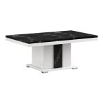 Ariane - table basse pied central blanc et aspect marbre noir