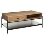 Table basse - atmosphera - simon - 2 tiroirs - naturel et noir