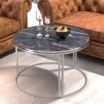 Table basse aulum ronde 50 x 80 cm marbre noir argent