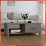 Table basse - ayhao - gris clair - bois massif de pin - 100x55x35 cm - avec tiroir et compartiment