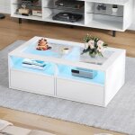 Table basse bellemave avec �clairage led 2 tiroirs plateau en verre double couche blanc (100x50x35 cm) ...