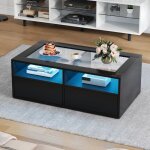 Table basse bellemave avec �clairage led 2 tiroirs plateau en verre double couche noir (100x50x35 cm) ...