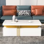 Table basse rectangulaire moderne avec plateau marbre brillant & 2 tiroirs ? 100x50x40 cm ? blanc ? design ...