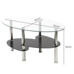 Table basse - blanc - verre tremp� - acier inoxydable - ovale - 90x50x43cm