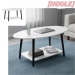 Table basse blance � deux niveaux en bois table de salon ovale pieds en pin table basse (100 x 53 x 45 ...