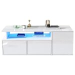 Table basse blanche 100x50x35cm salon avec �clairage led 2 tiroirs et grand rangement design moderne ...