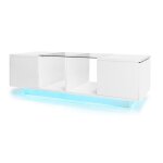 Table basse blanche l 120 x p 50 x h 385 cm led 16 couleurs plateau verre rangement