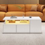 Table basse blanche avec �clairage led - 2 tiroirs et capacit� de charge 60 kg - fonctionnelle et moderne ...