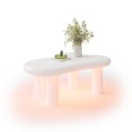 Table basse blanche moderne en forme de nuage avec �clairage led 16 couleurs et tiroir int�gr� pour contempora ...