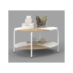 Table basse en bois � 2 niveaux costway cadre en m�tal 80 cm table basse salon ronde avec �tag�re de ...