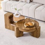 Table basse en bois - design rond � deux niveaux - verre tremp� brun 6 mm - mdf imitation bois - ensemble ...