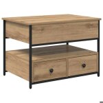 Table basse en bois ding�nierie - vidaxl - ch�ne artisanal - 70x50x54. 5 cm - avec tiroir - avec �tag�re ...