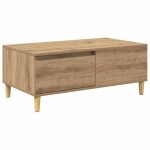 Table basse en bois ding�nierie - vidaxl - ch�ne artisanal - 90x50x35 cm - avec tiroir - avec �tag�re ...