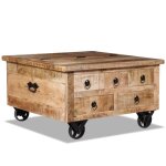 Table basse bois de manguier brut 70 x 70 x 40 cm - aramox - meuble de salon - marron - rectangulaire ...