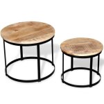 Tables basses - bois de manguier brut - rond 40 / 50 cm - marron et noir Tables basses - bois de manguier brut - rond 40 / 50 cm - marron et noir