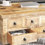 Table basse en bois de manguier - wiens - 70x70x40 cm - brun - 5 tiroirs - grand compartiment de rangement ...