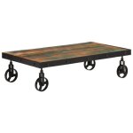 Table basse en bois de r�cup�ration - vidaxl - 100x55x26 cm - roulettes - bois massif - industriel - ...