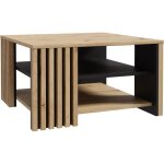 Table basse cardigan - d�cor ch�ne artisan et noir - l80 x p80 x h45 cm - poign�es en m�tal noir
