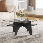 Table basse carr� plateau en verre tremp� pieds de table en mdf noir bois design moderne pour salon bureau ...