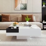 Table basse carr�e 72x72x30 cm en panneaux de particules avec coffre de rangement amovible et �clairage ...