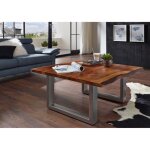 Table basse carr�e 90x90cm - fer et bois massif dacacia laqu� (noisette) - freeform 2 #10