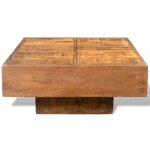 Table basse carr�e - akozon - bois massif de manguier - marron - 68x68x30 cm - style vintage