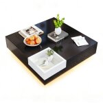 Table basse carr�e - bellemave - table dappoint avec led et bo�te de rangement amovible - 72x72x30cm ...