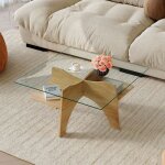 Table basse carr�e bellemave en verre de s�curit� ? 80 cm de c�t� �tag�re int�gr�e pieds en mdf aspect ...