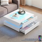 Table basse carr�e blanche brillant en plateau verre avec lumi�res led multicolores table basse�salon ...