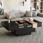 Table basse carr�e table basse extensible avec rangement cach� plateau en verre tremp� table dappoint ...