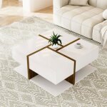 Table basse carrée - dreammespace - 78x78x36cm - blanc et bois - 4 tiroirs - brillant Table basse carrée - dreammespace - 78x78x36cm - blanc et bois - 4 tiroirs - brillant