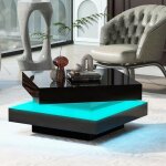 Table basse carr�e noir haute brillance avec plateau pivotant 360� - table basse moderne de salon avec ...