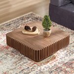 Table basse carr�e noyer l 80 x p 80 x h 35 cm plateau mdf plaqu� noyer cadre bois massif
