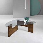 Table basse - castore - verre - teck - noyer et blanc - design contemporain Table basse - castore - verre - teck - noyer et blanc - design contemporain