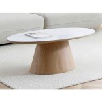 Table basse en c�ramique et placage ch�ne - effet marbre blanc et naturel clair - antelada
