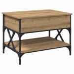 Table basse en ch�ne artisanal - vidaxl - 70x50x50 cm - bois ding�nierie - plateau relevable - convertible ...