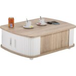 Table basse rectangle 80 cm ch�ne - blanc - l 80 x l 57 x h 28. 2 cm