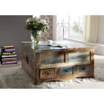 Table basse coffre 100x100cm - bois massif recycl� multicolore laqu� - inspiration ethnique - nature ...