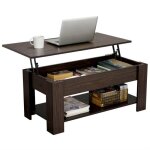 Yaheetech table basse contemporain avec plateau relevable brun fonc� compartiment cach� table de salon ...