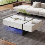 Table basse contemporaine blanche avec �clairage led finition effet marbre design irr�gulier table dappoint ...